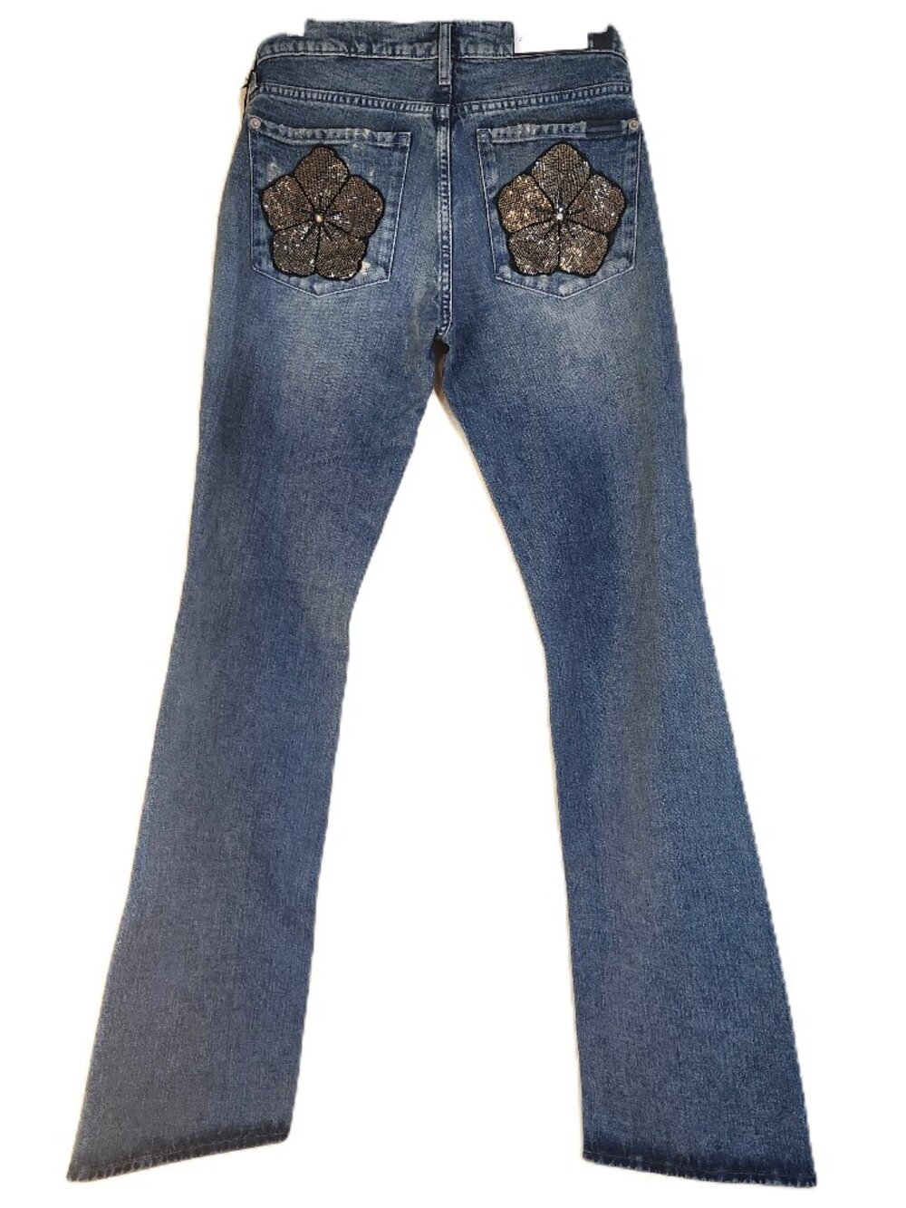 NWT Bootcut Low Rise Washed Jeans Beaded Pockets 7 For All Mankind sz 27